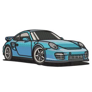 Porsche 911 GT3 Blue Embroidery Design File - Luxury Sports Car Inspired Embroidery Design