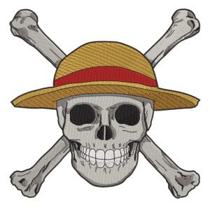 Straw Hat Jolly Roger Logo Embroidery Design - One Piece Anime Embroidery Design