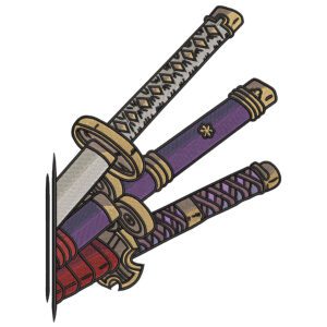 Zoro Swords Embroidery Design - One Piece Anime Embroidery Design