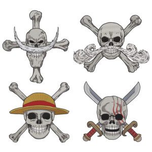 Pirates Jolly Roger Embroidery Design File - One Piece Anime Embroidery Design