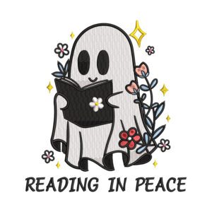 Reading in Peace Embroidery Design File - Reading Halloween Ghost Embroidery Design