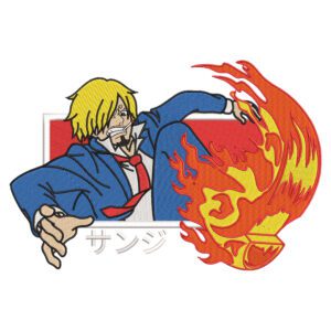 Sanji Fire Foot Embroidery Design - One Piece Anime Embroidery Design