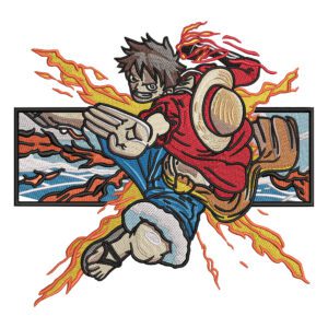 Luffy Attack Embroidery Design - One Piece Anime Embroidery Design