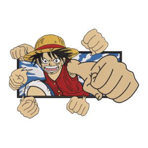 Luffy Punches Embroidery Design - One Piece Anime Embroidery Design