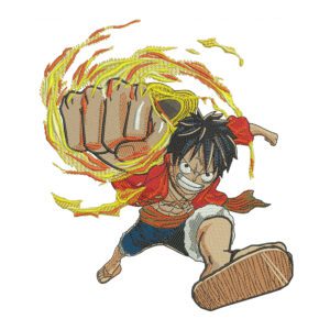 Luffy Punch Embroidery Design - One Piece Anime Embroidery Design