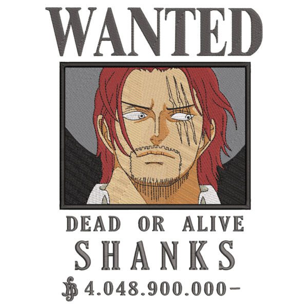 Shanks Poster Embroidery Design - One Piece Anime Embroidery Design