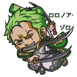 Zoro Chibi Embroidery Design - One Piece Anime Embroidery Design