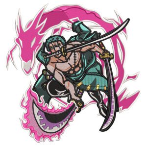 Zoro Dragon Attack Embroidery Design - One Piece Anime Embroidery Design