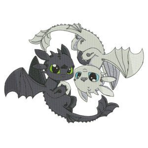 Toothless & Light Fury Embroidery Design - How to Train a Dragon