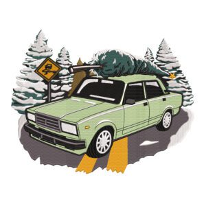 Car in Snow Embroidery Design - Car Embroidery Design