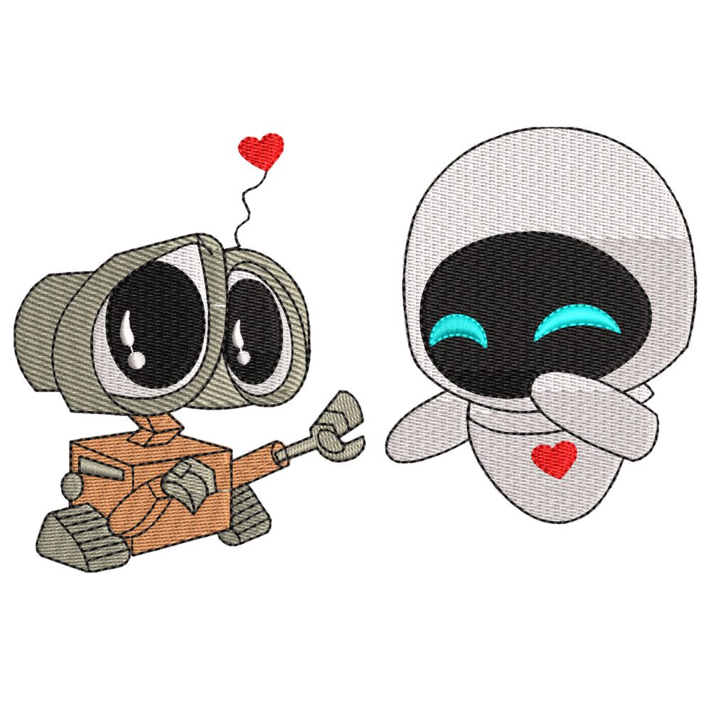 Wall-E & Eva Embroidery Design