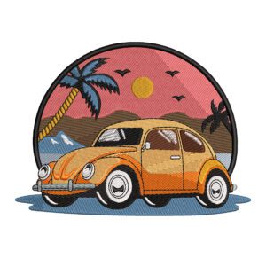 Retro Car Dusk Embroidery Design - Car Embroidery Design