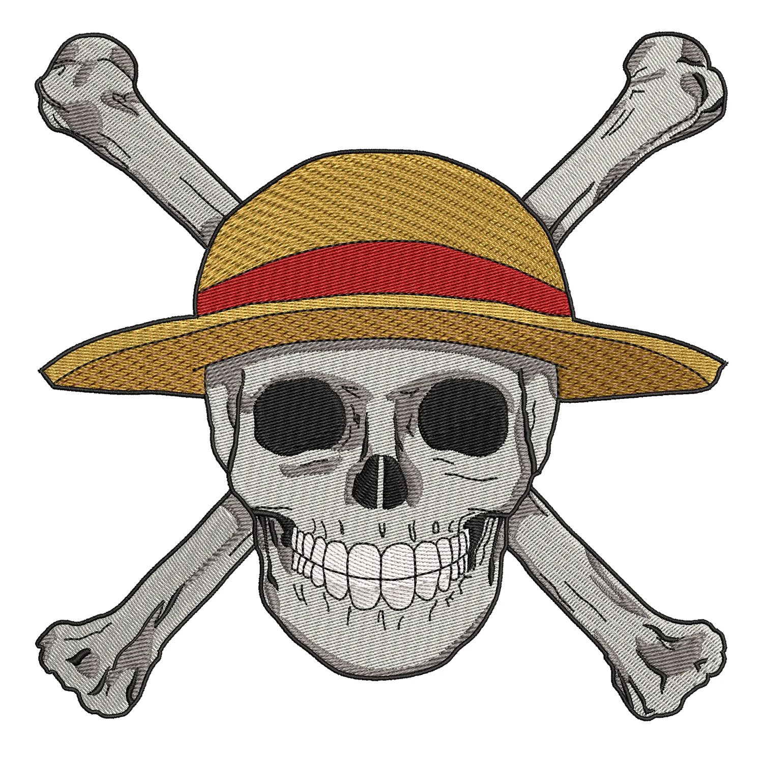 Straw Hat Jolly Roger Logo Embroidery Design
