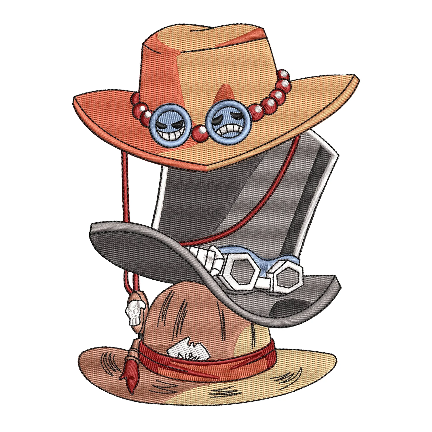 Luffy Ace Sabo Hats Embroidery Design