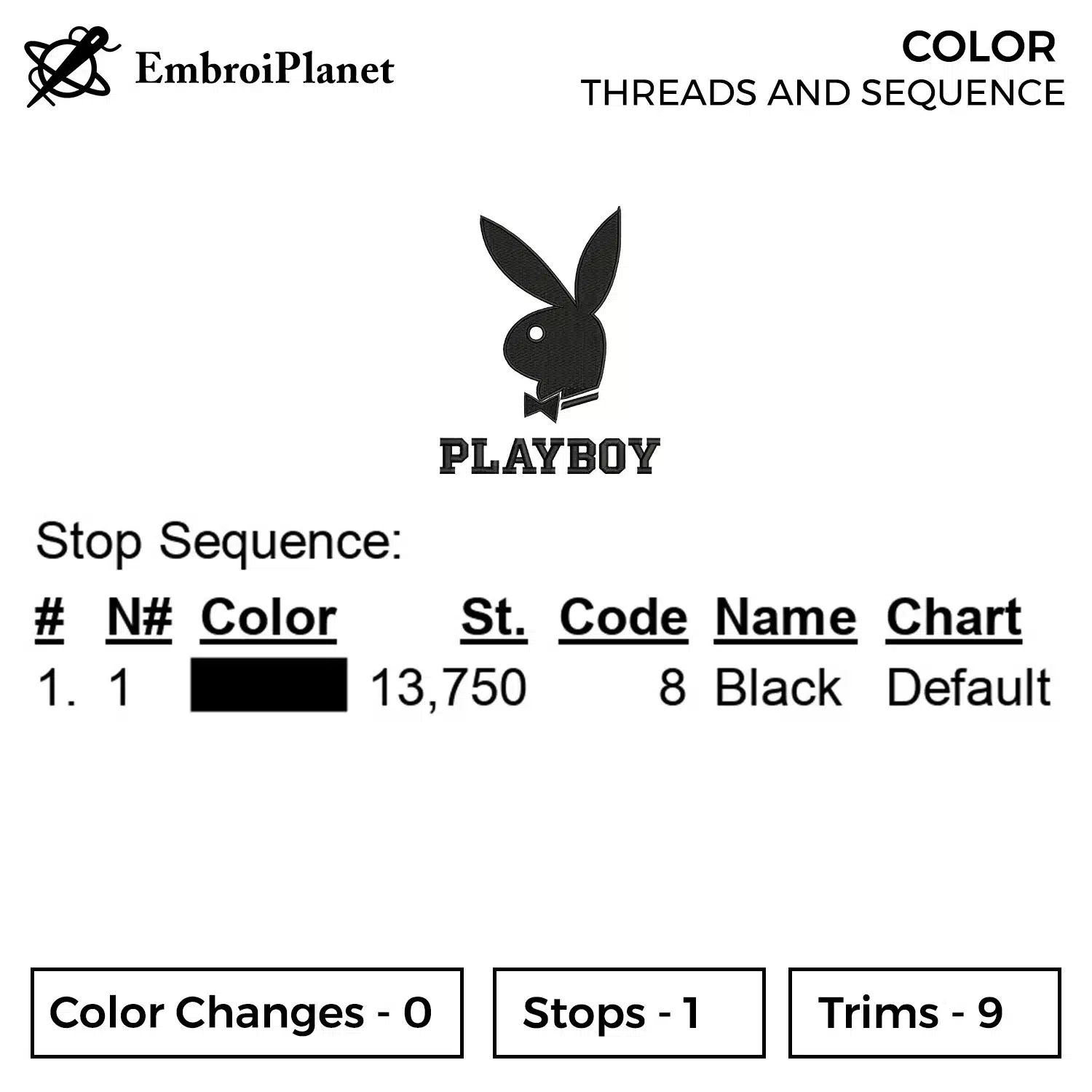Playboy Logo Embroidery Design 3 ColorFill