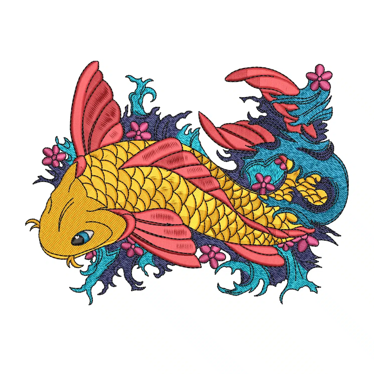 Primary-FSH03 Golden Carp Fish Embroidery Design