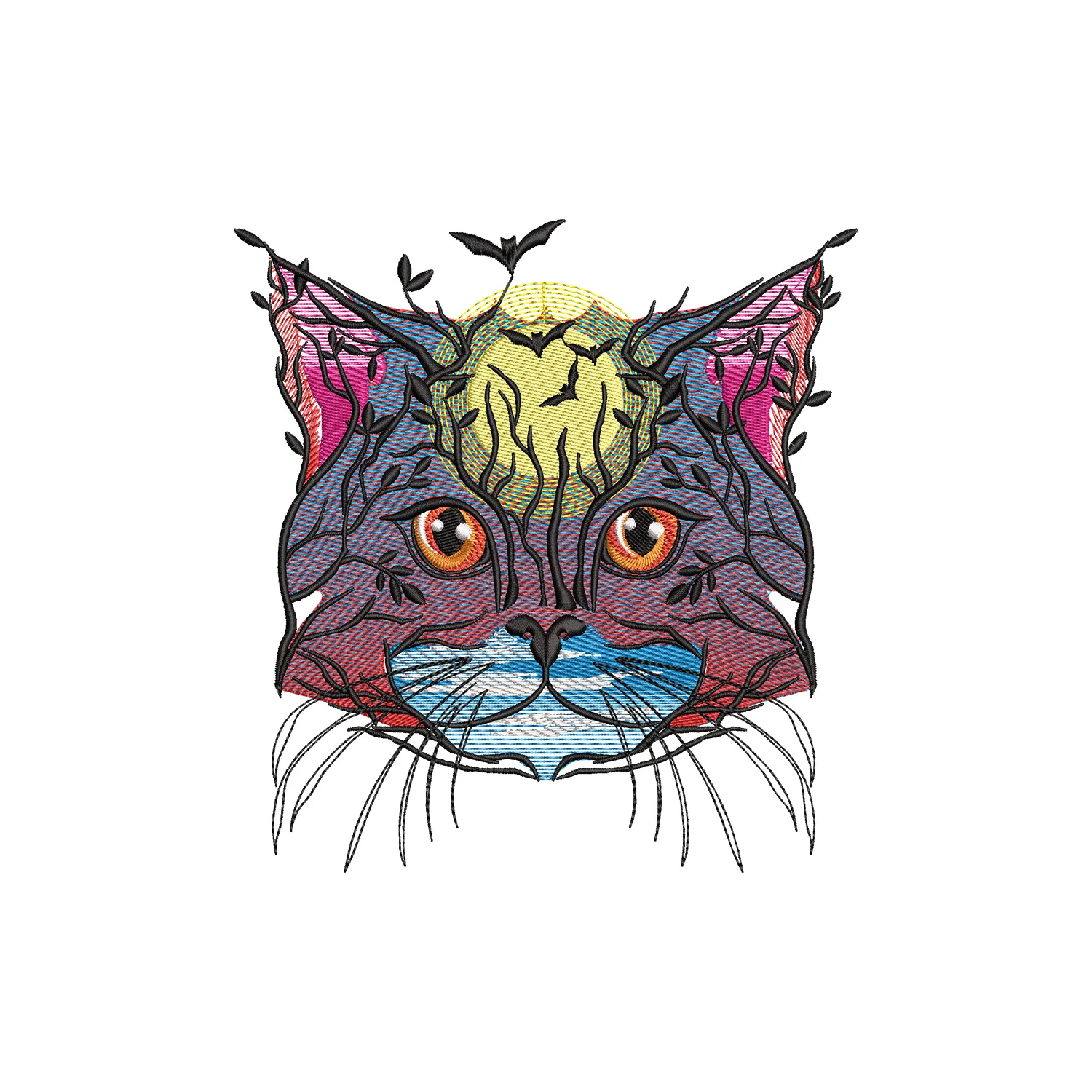 Cat x Tree Embroidery Design
