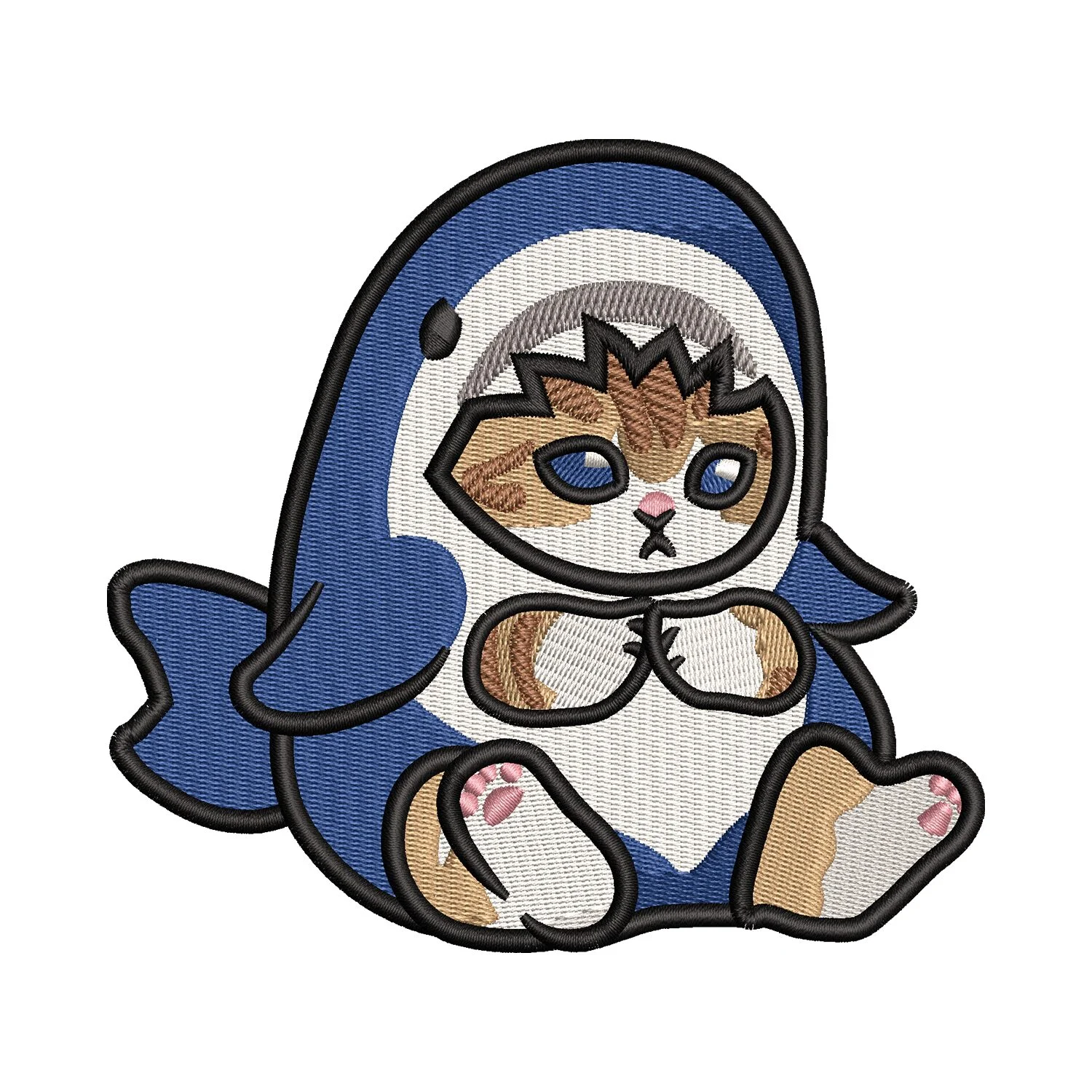 Cute Cat x Shark Embroidery Design