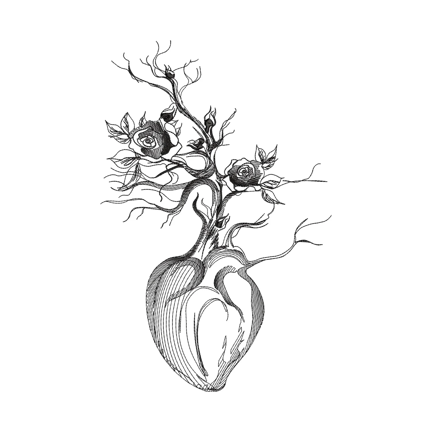 Heart Flower Tree Embroidery Design