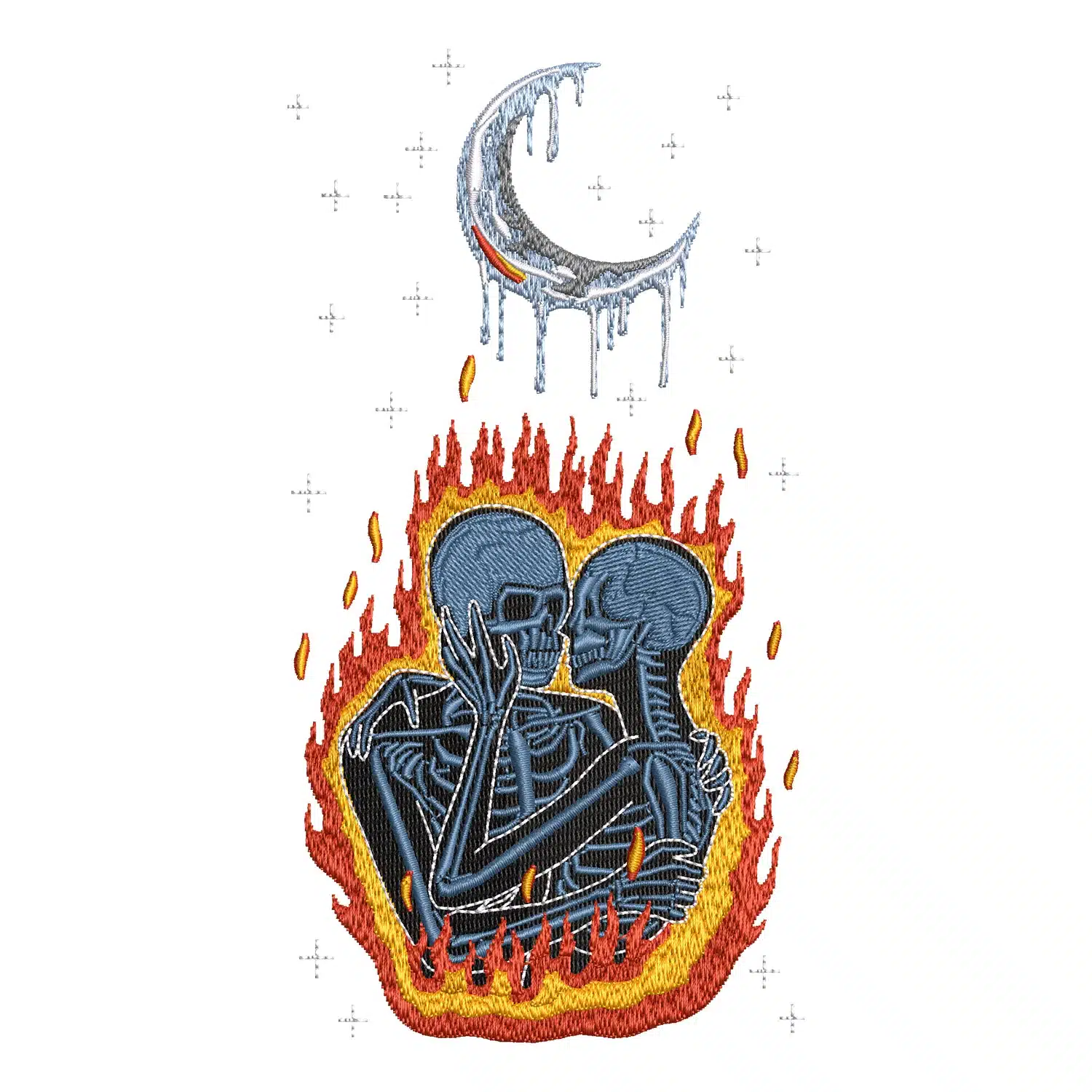Couple Skeleton in Fire Embroidery Design