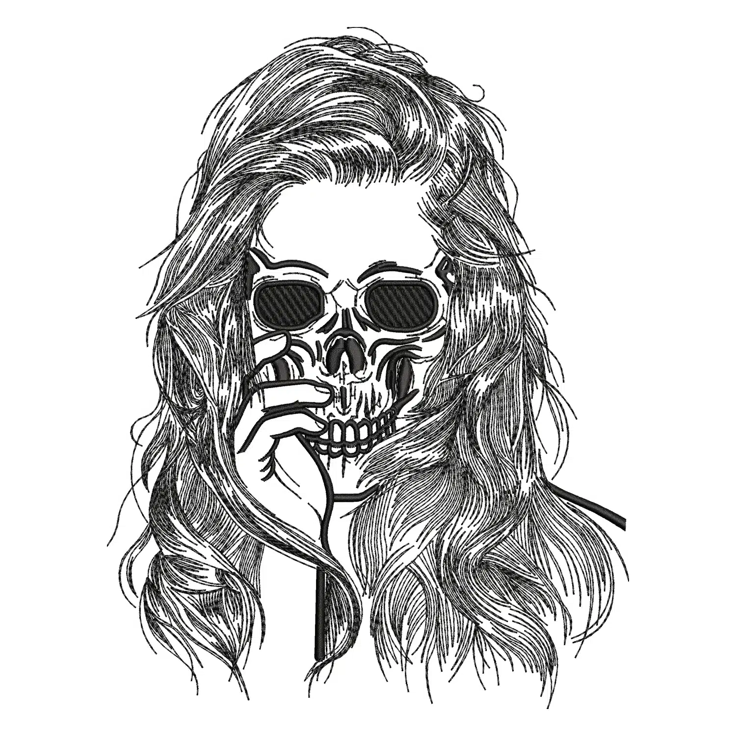 Skeleton with Long Hairs Embroidery Design