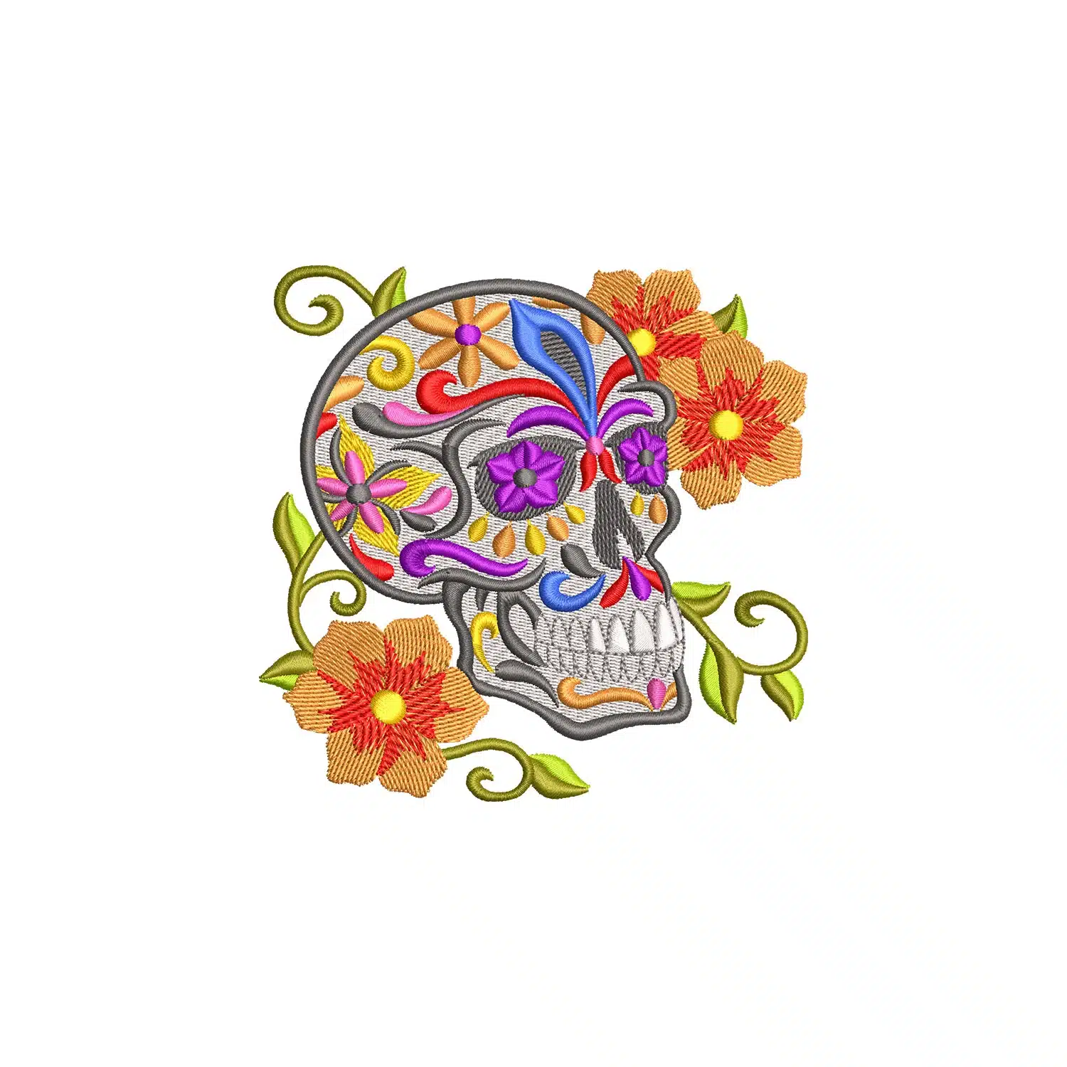 Skull Pattern Floral Embroidery Design