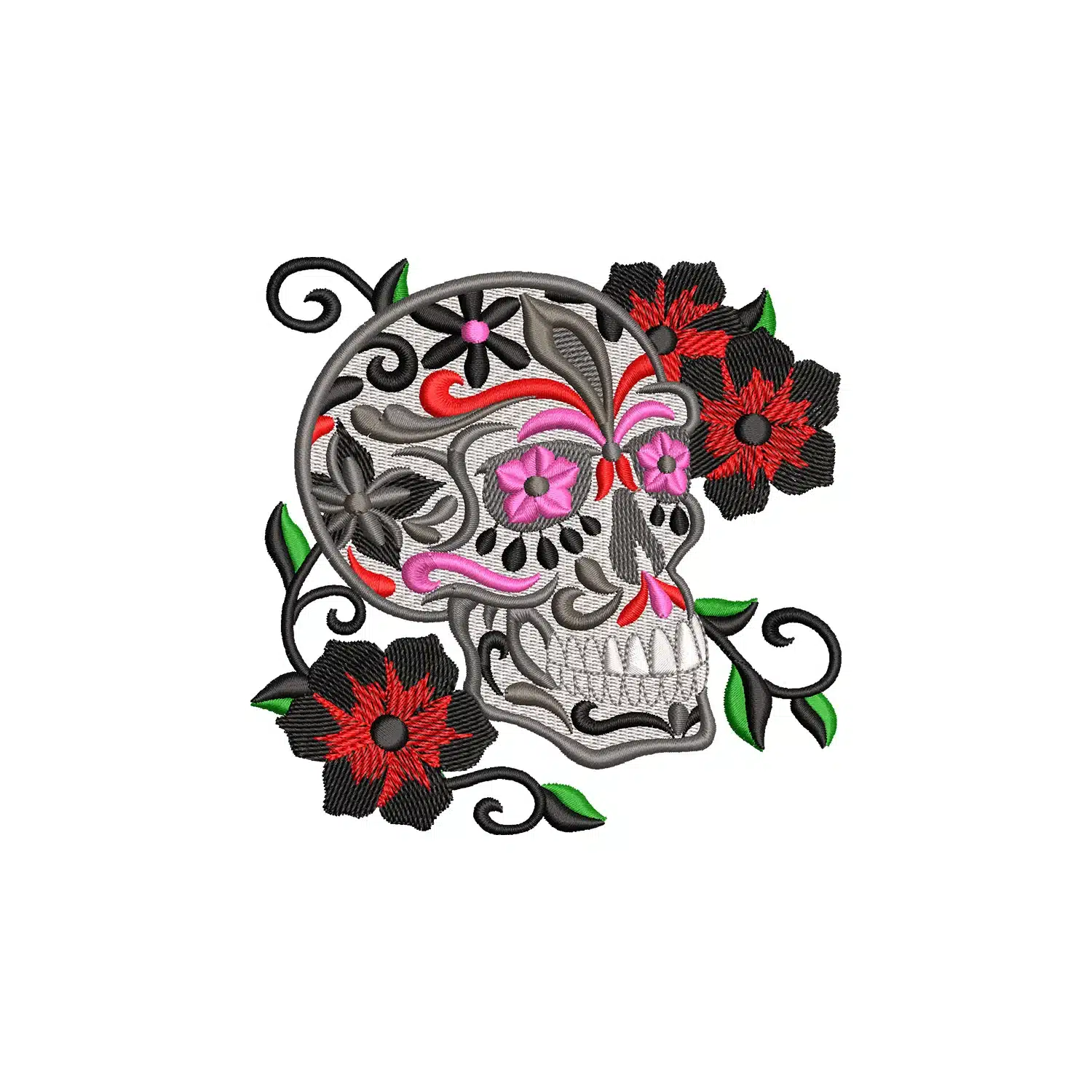 Skull Pattern Floral Embroidery Design