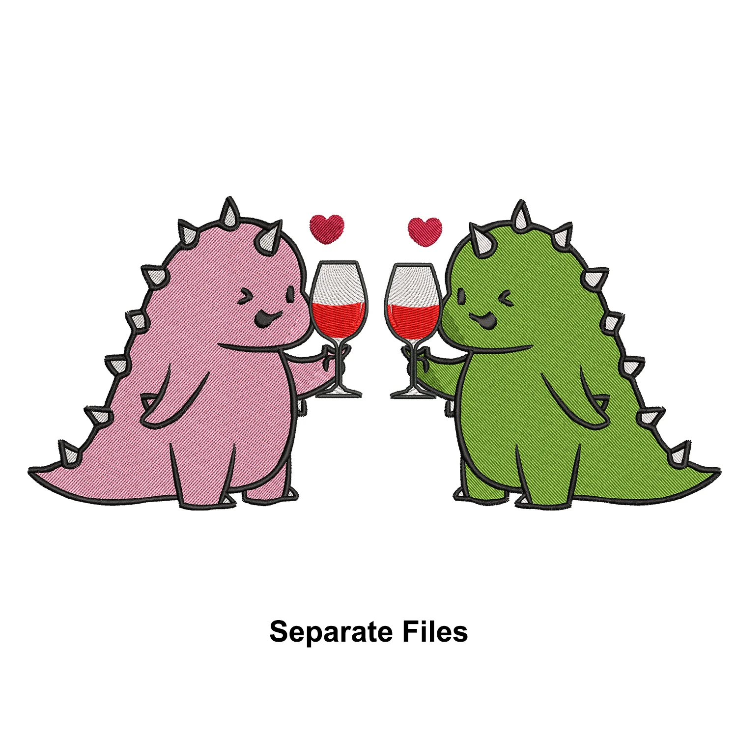 Dinosaur Couple Drinks Embroidery Design