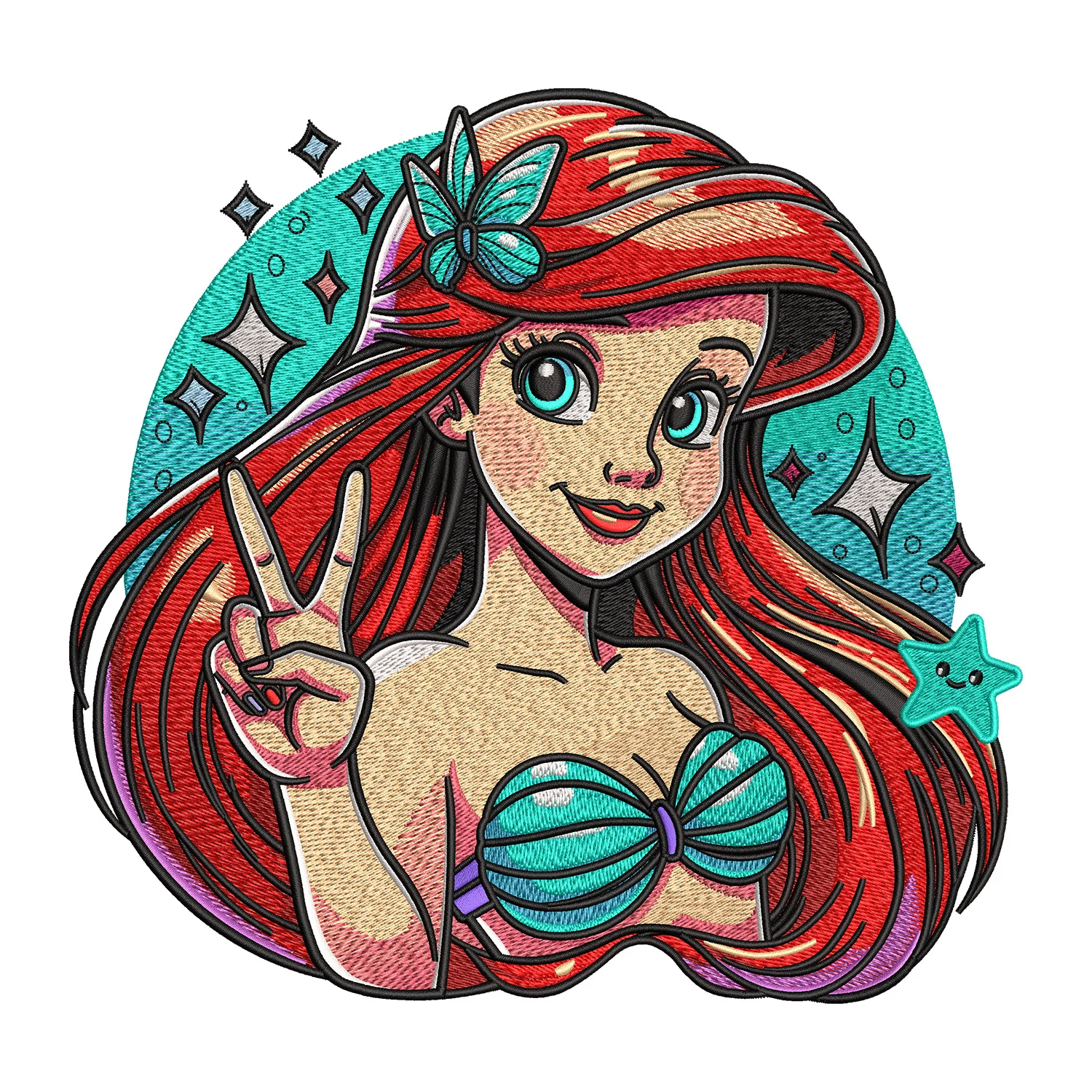 Ariel Mermaid Embroidery Design