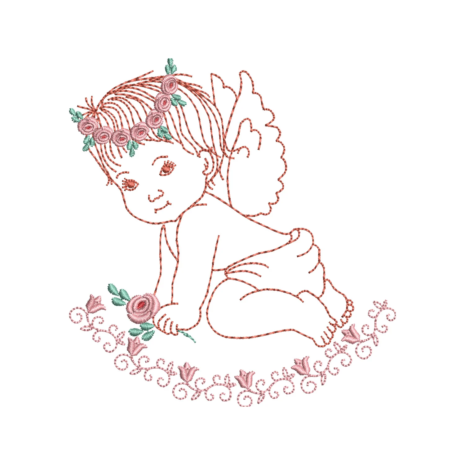 Baby Angel Floral Embroidery Design
