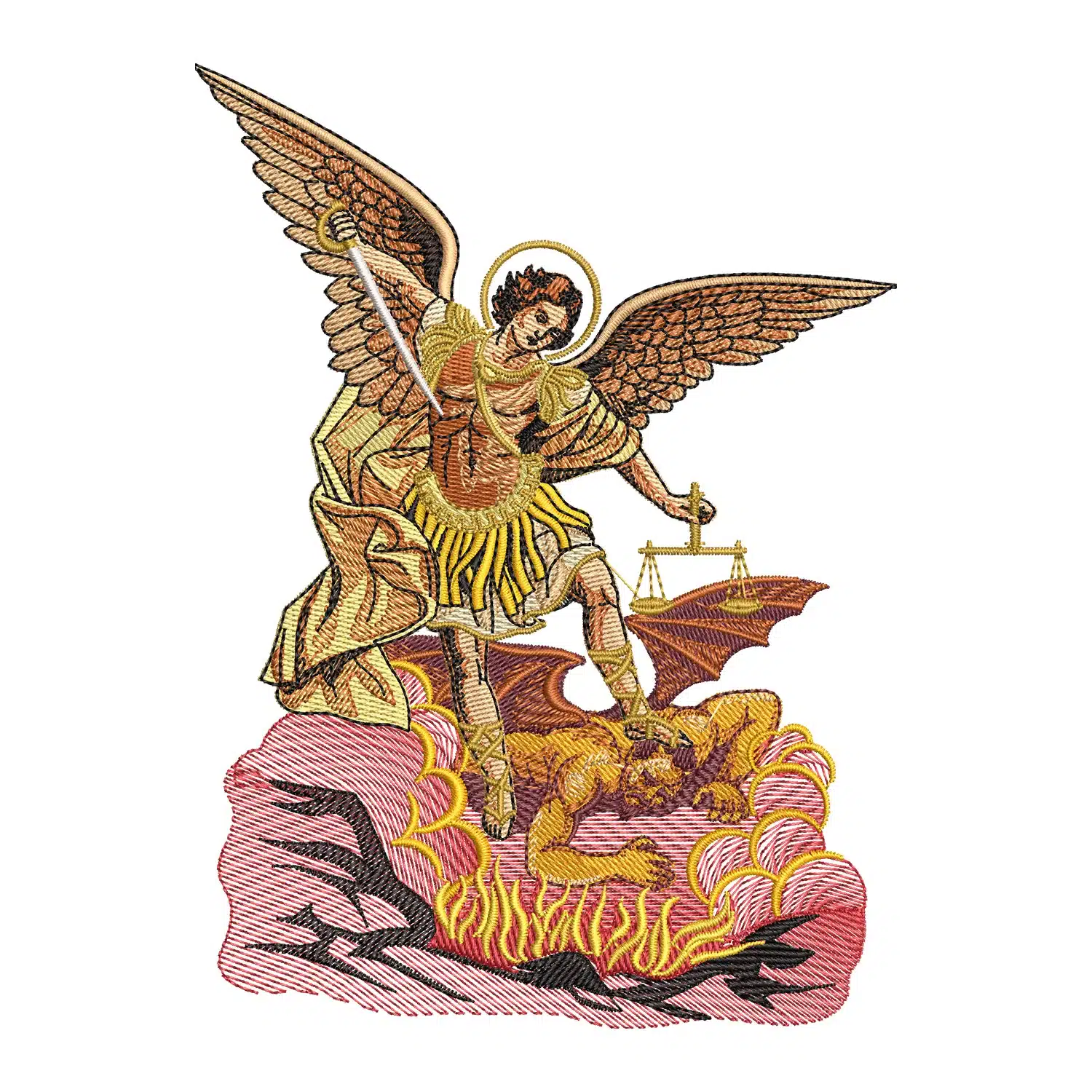 Saint Michael defeats Devil Embroidery Design