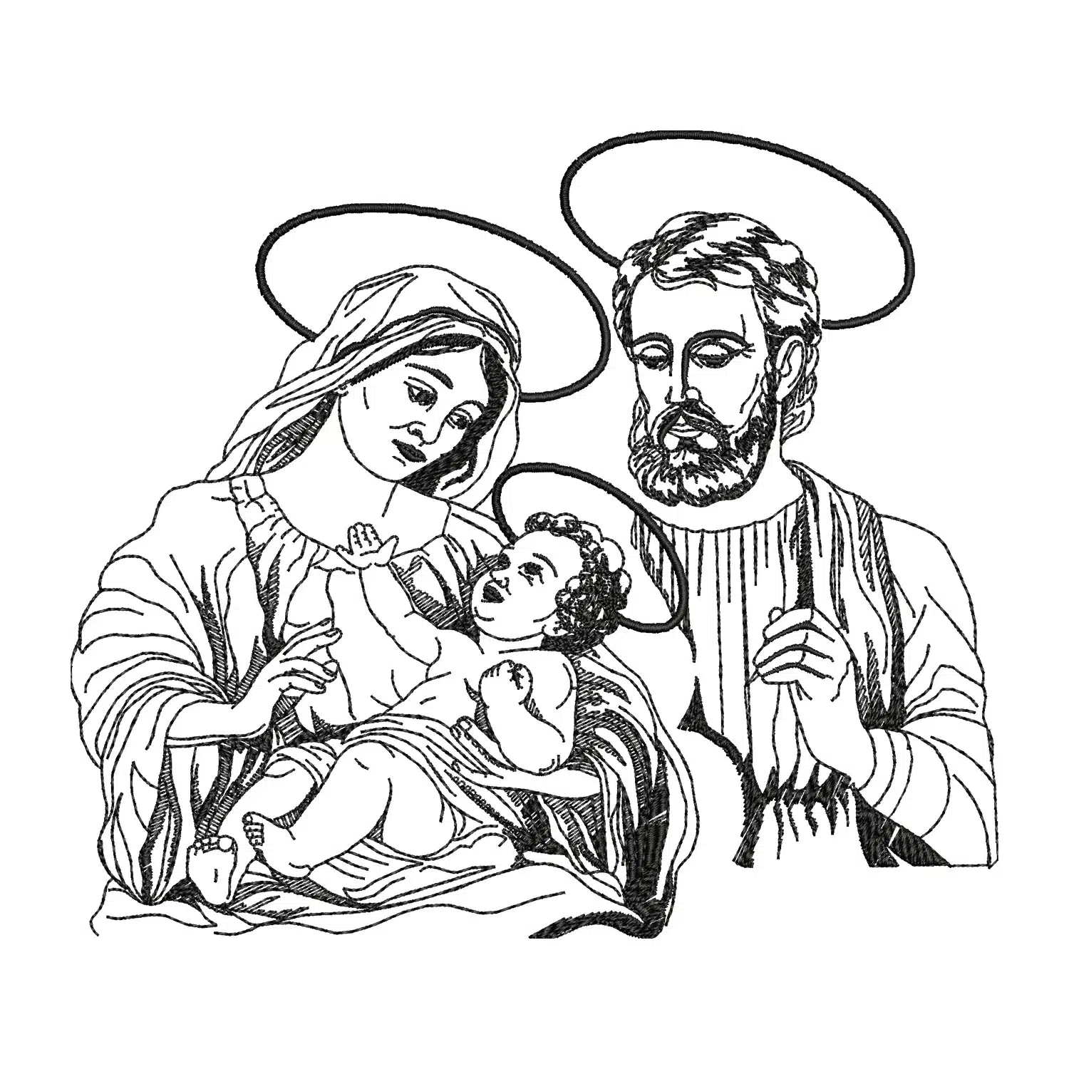 Mary Joseph and Jesus Embroidery Design