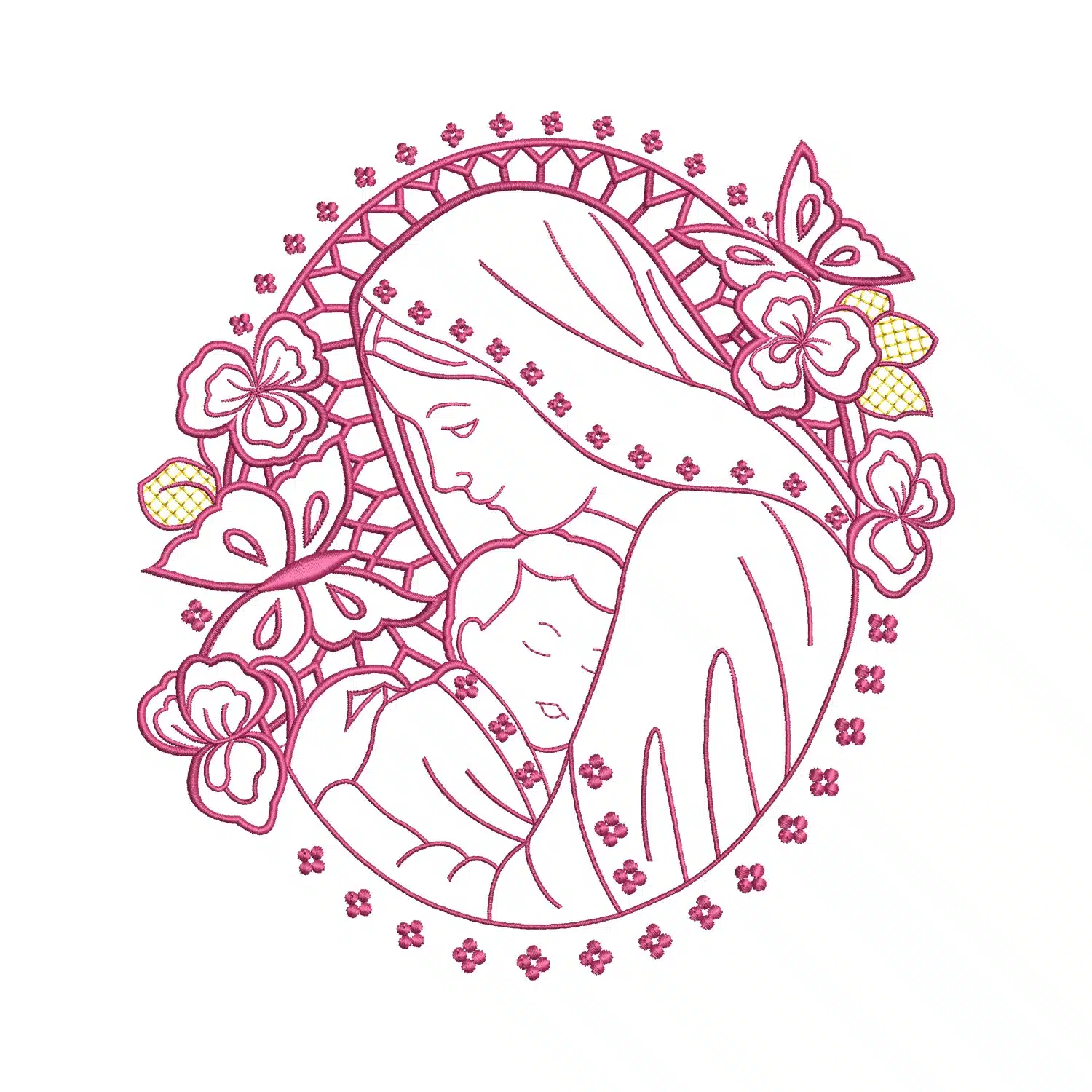Mother Mary and Jesus Embroidery Design