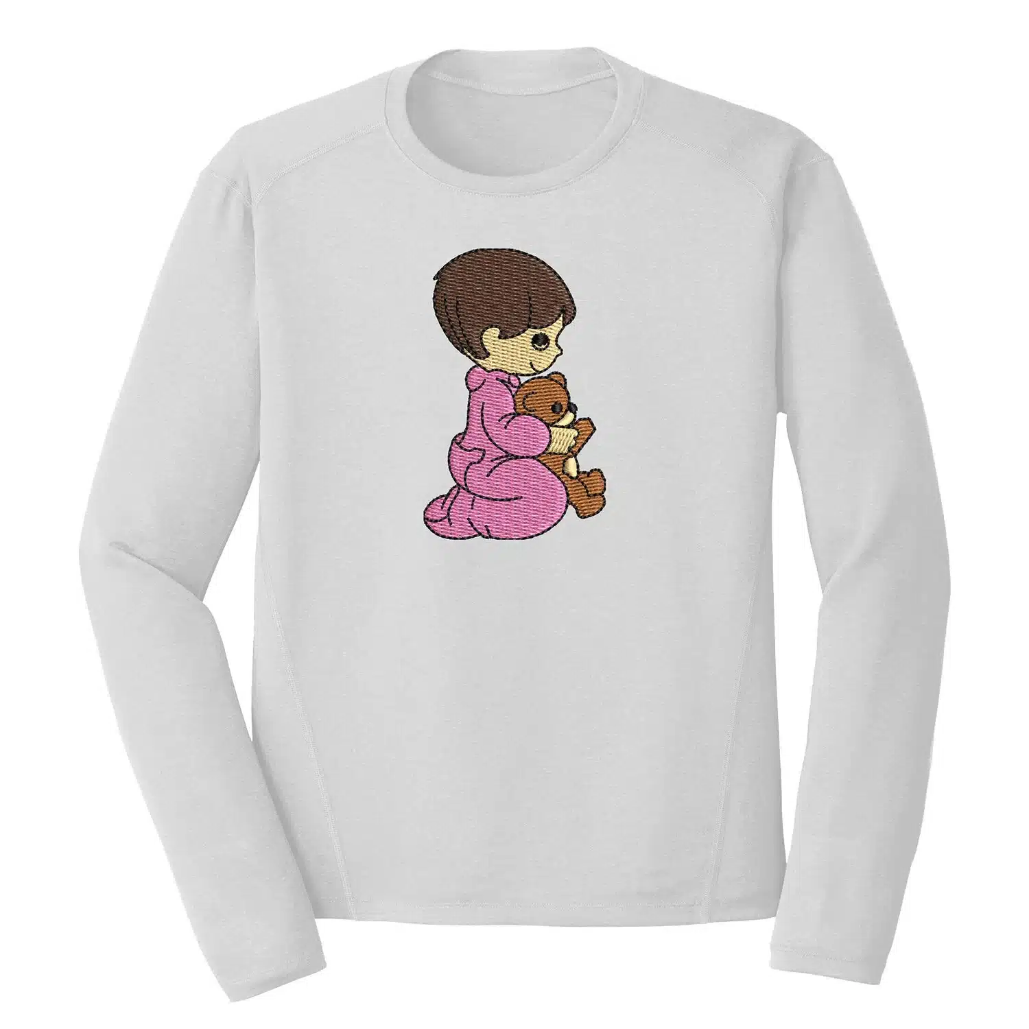 Kid Playing with Teddy Embroidery Design 1 Mockup TAO07