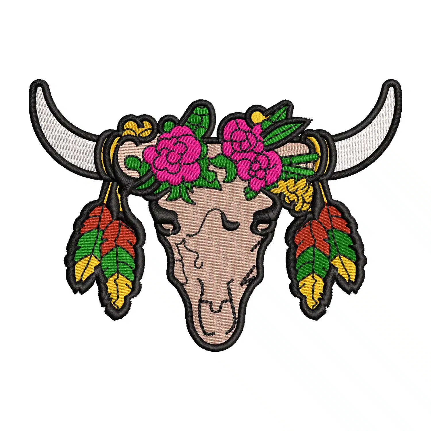 Floral Horn Cow Embroidery Design