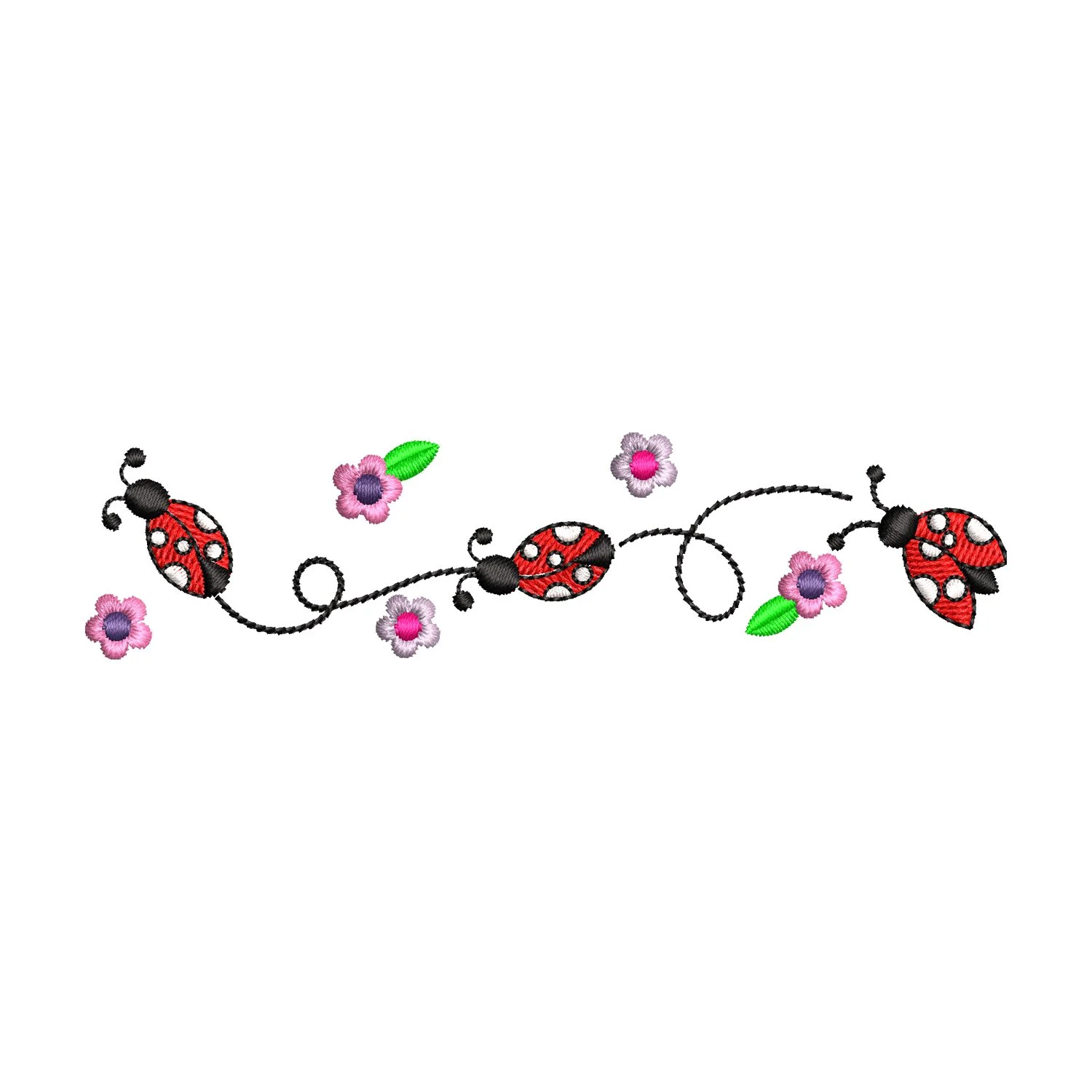 Floral Ladybug Line Embroidery Design