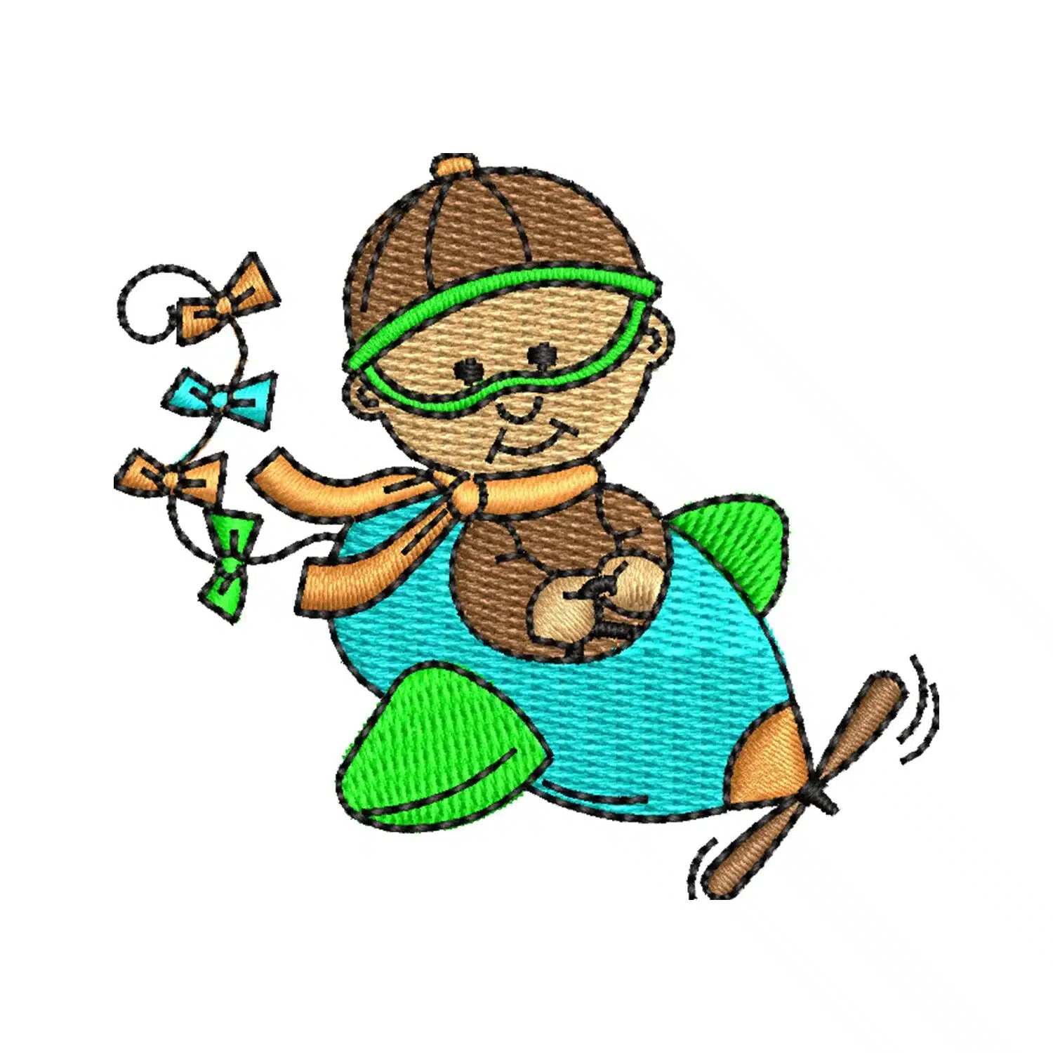 Kid Flying an Airplane Embroidery Design