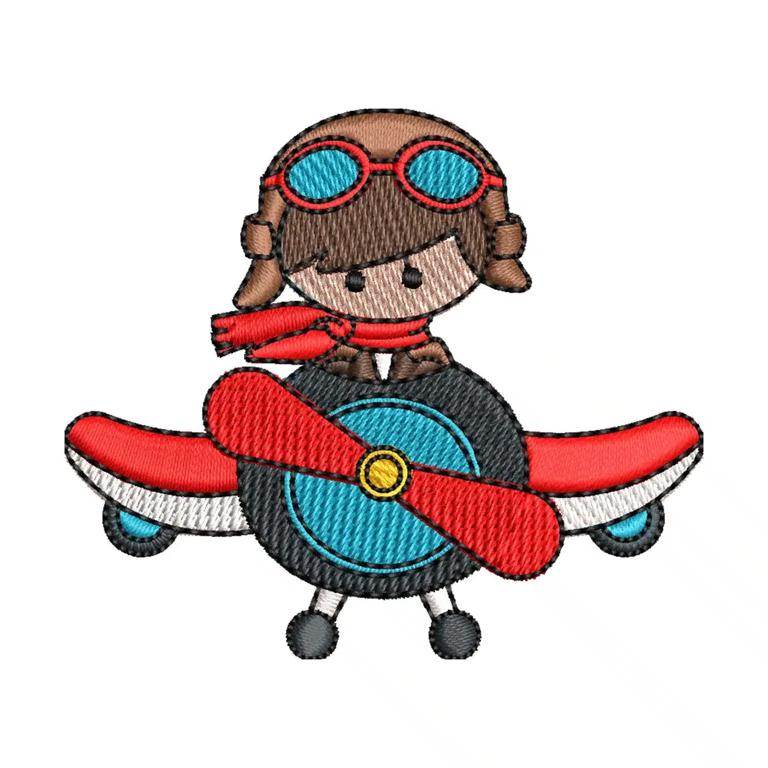 Kid on an Airplane Embroidery Design