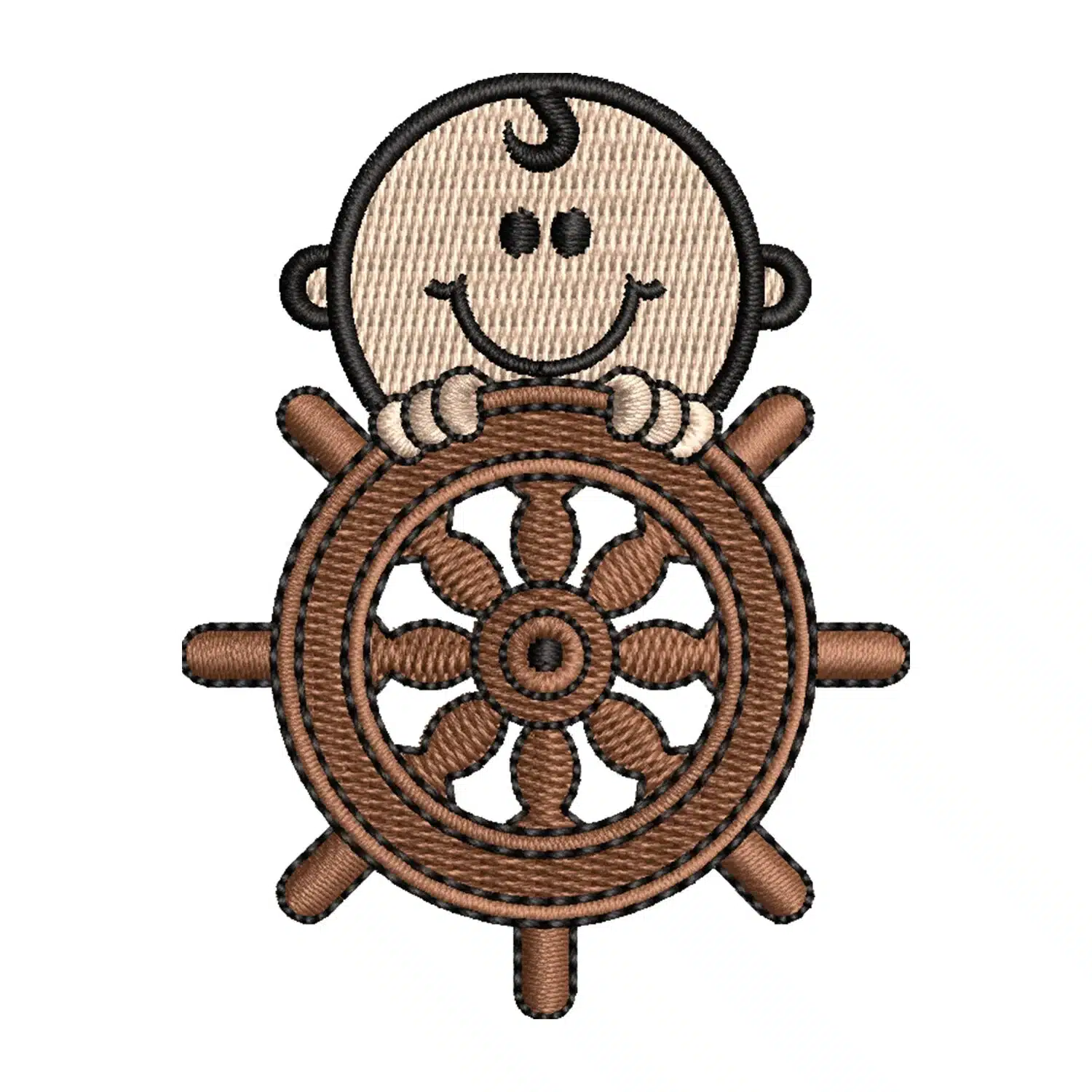 Kid on Ship Wheel Embroidery Design