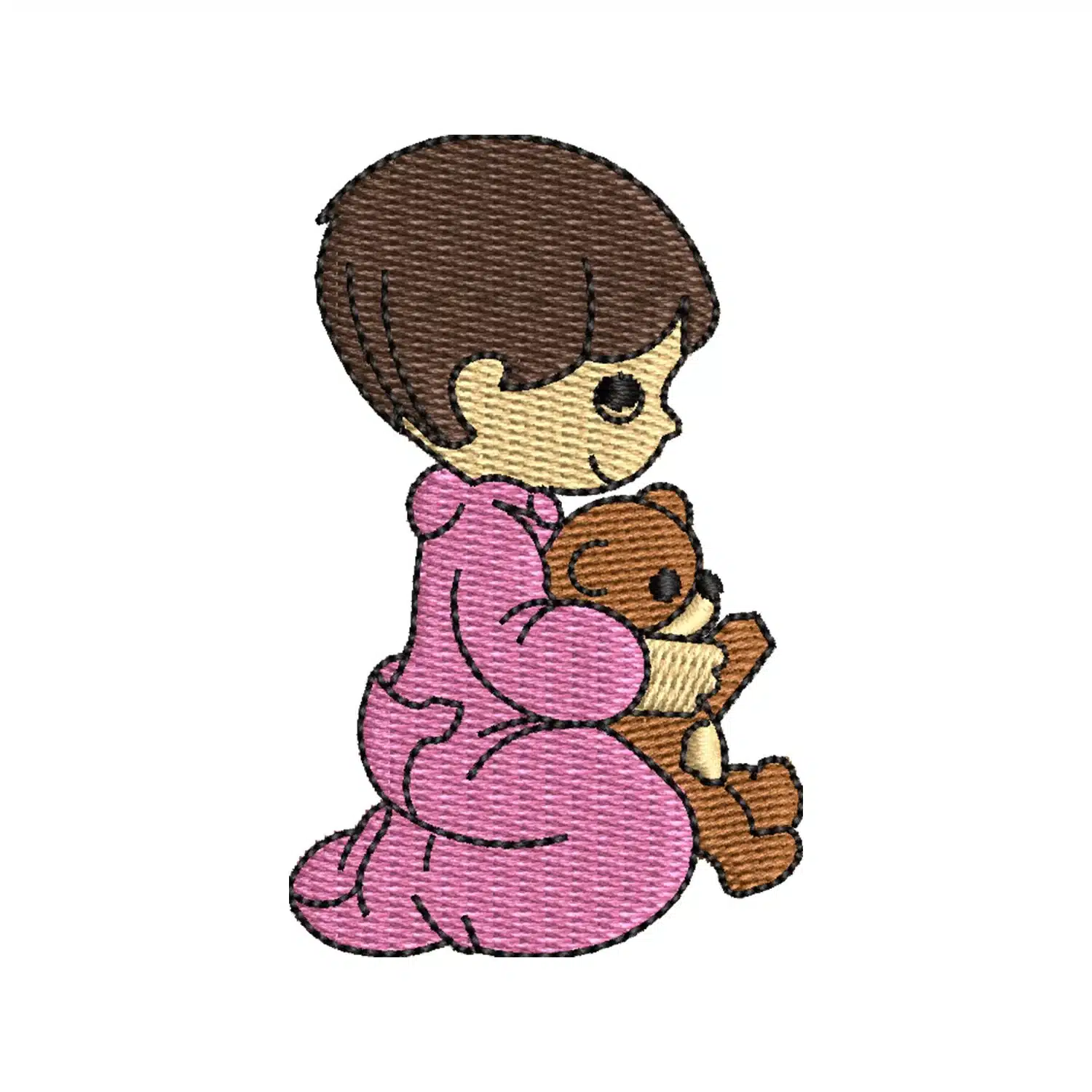 Kid Playing with Teddy Embroidery Design Kid Playing with Teddy Embroidery Design