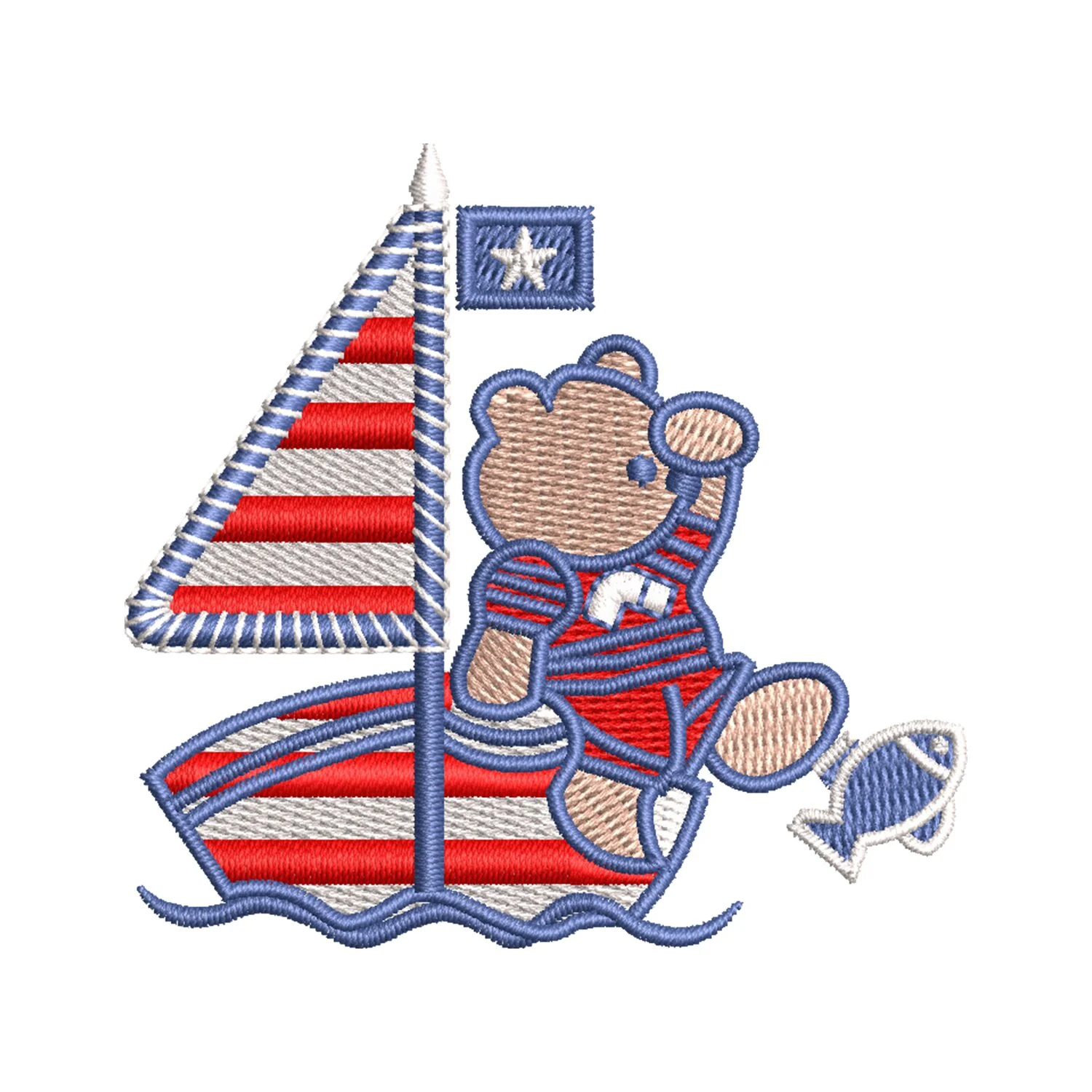Teddy on a Boat Embroidery Design