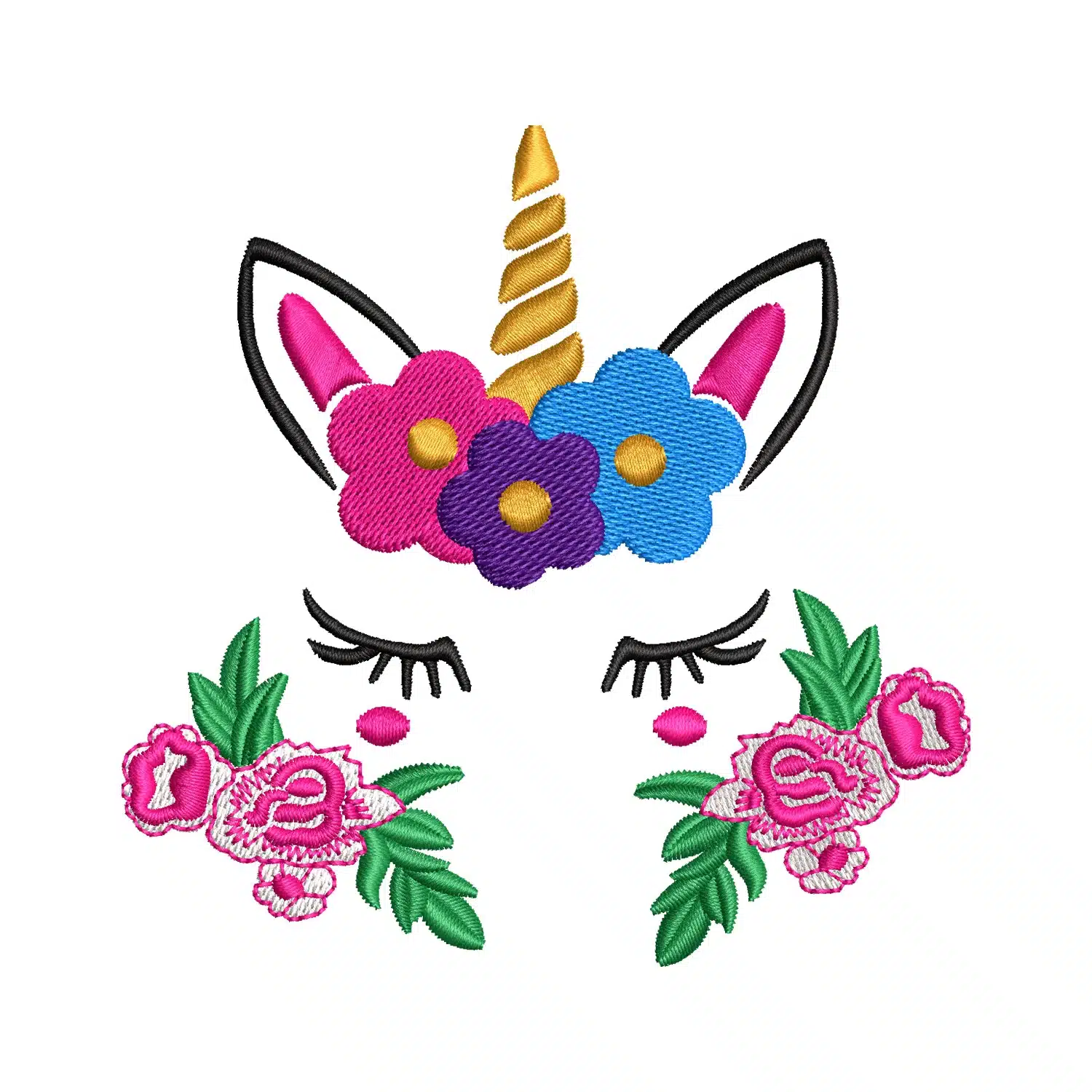 Unicorn Flowers Embroidery Design