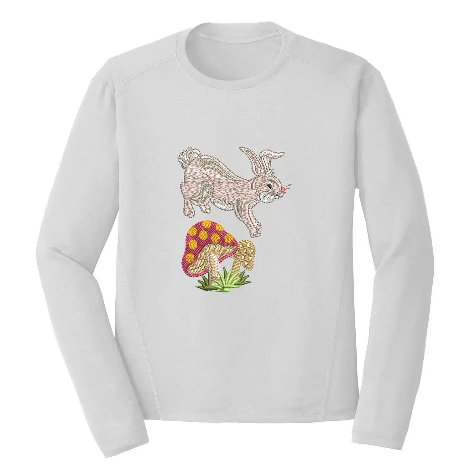 Rabbit Galloping Mushroom Embroidery Design - Animal Embroidery Design 1 Mockup AML124