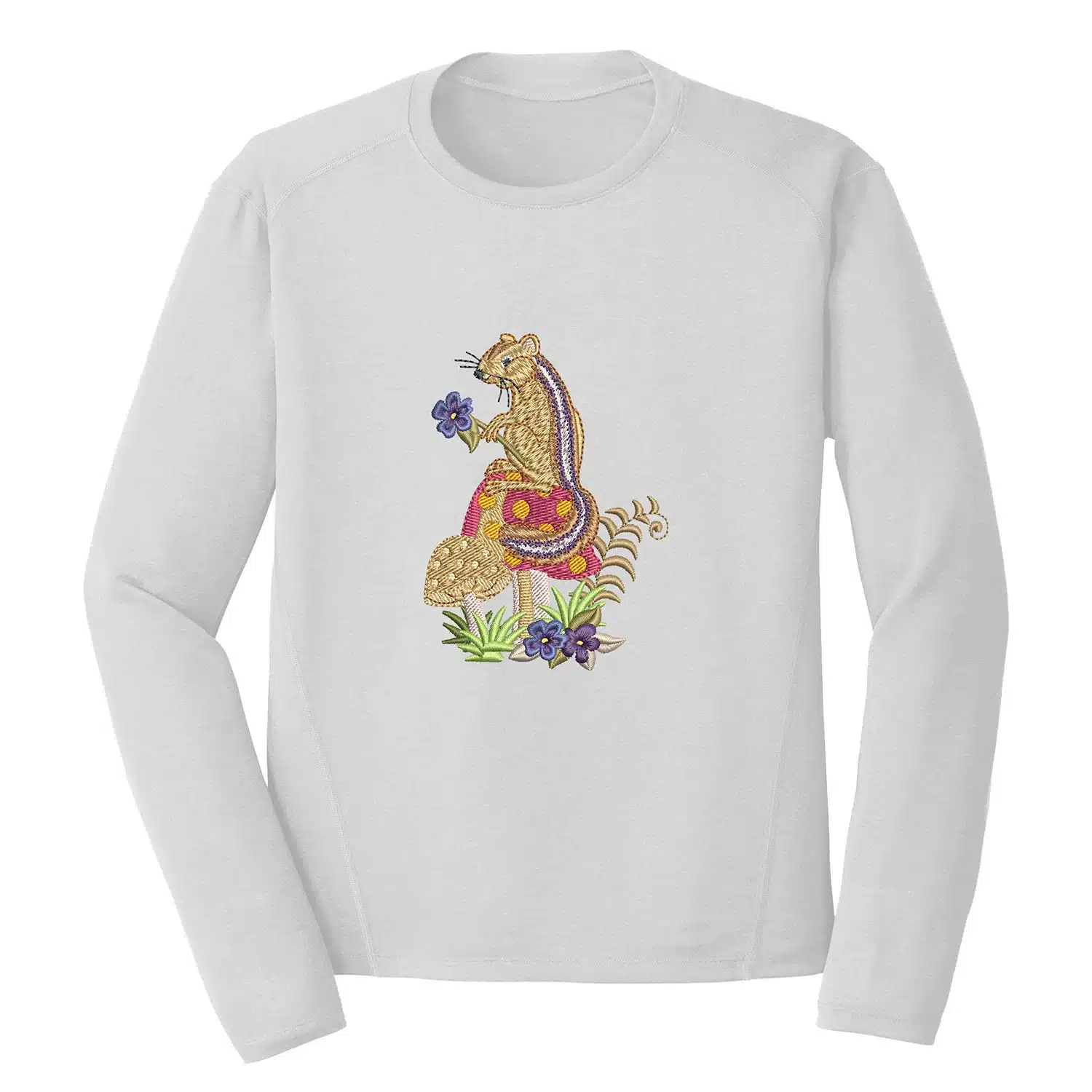 Squirrel On a Mushroom Embroidery Design - Animal Embroidery Design 1 Mockup AML126