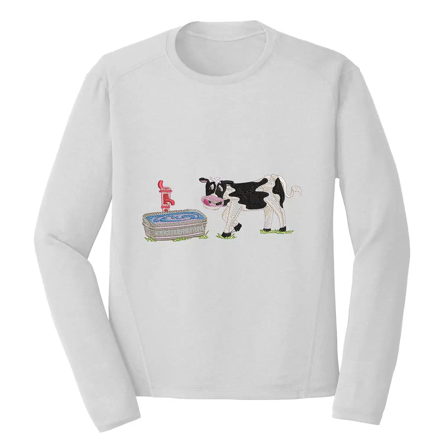 Cow Drinking from a Well Embroidery Design - Animal Embroidery Design 1 Mockup AML97