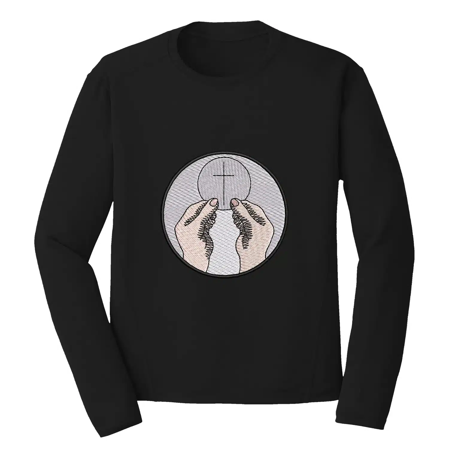 Hands Holding a Cross Emblem Embroidery Design - Christian Embroidery Design 1 Mockup RLG63