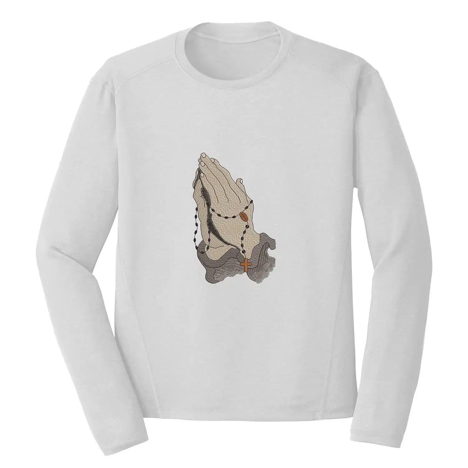 Praying Hands with Prayer Beads Embroidery Design - Christian Embroidery Design 1 Mockup RLG77