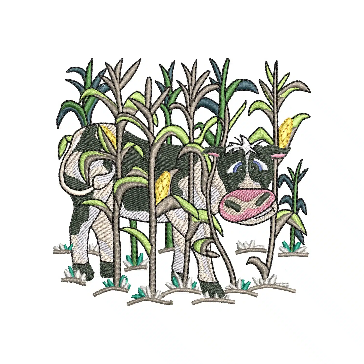Cow in a Corn Field Embroidery Design