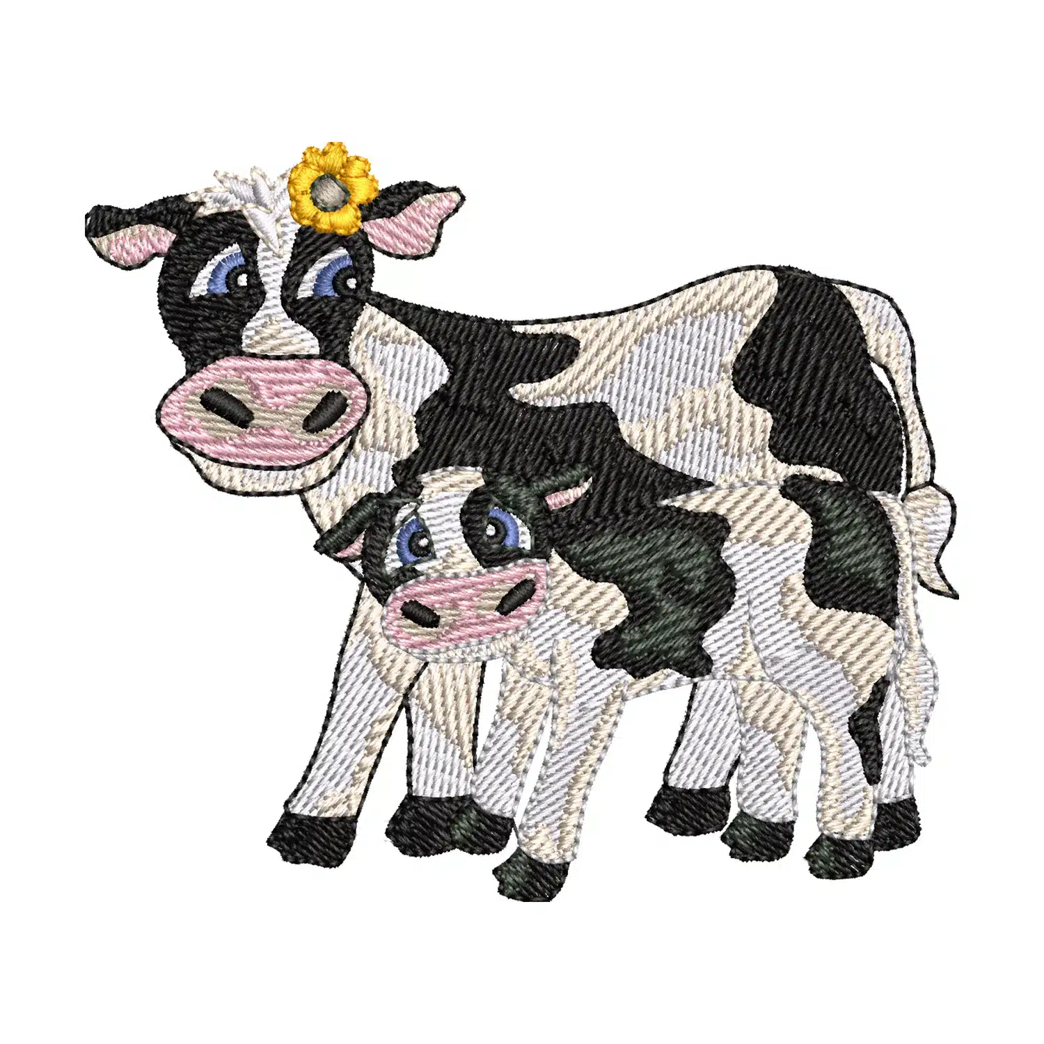 Floral Cow and Calf Embroidery Design