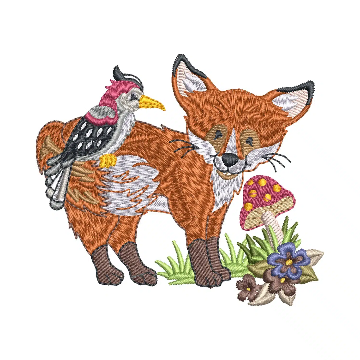 Woodpecker With Fox Embroidery Design